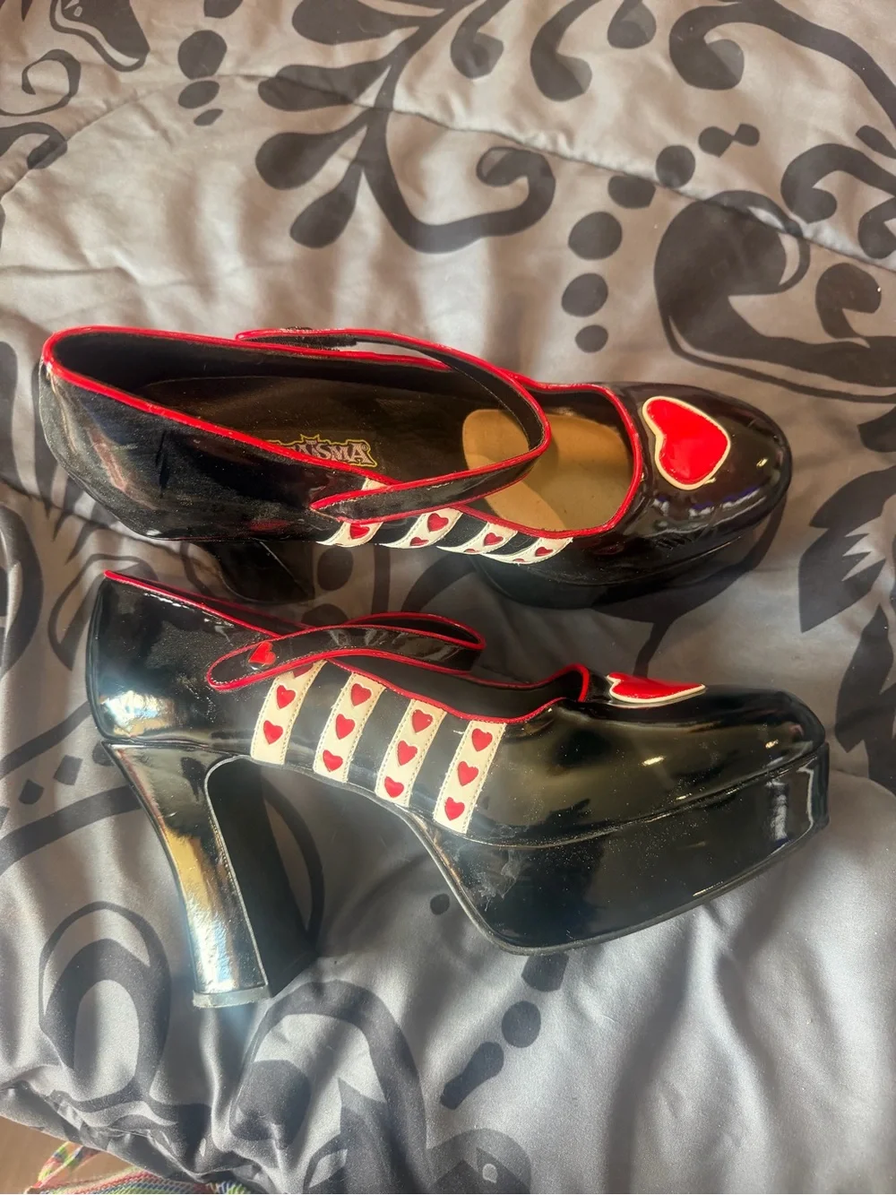 Funtasma Black Patent Platform Mary Janes with Red Heart Accents